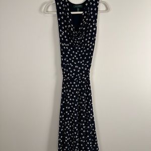 LAUREN Ralph Lauren Navy Blue & White Square Print Sleeveless Cowl Neck | Size 2
